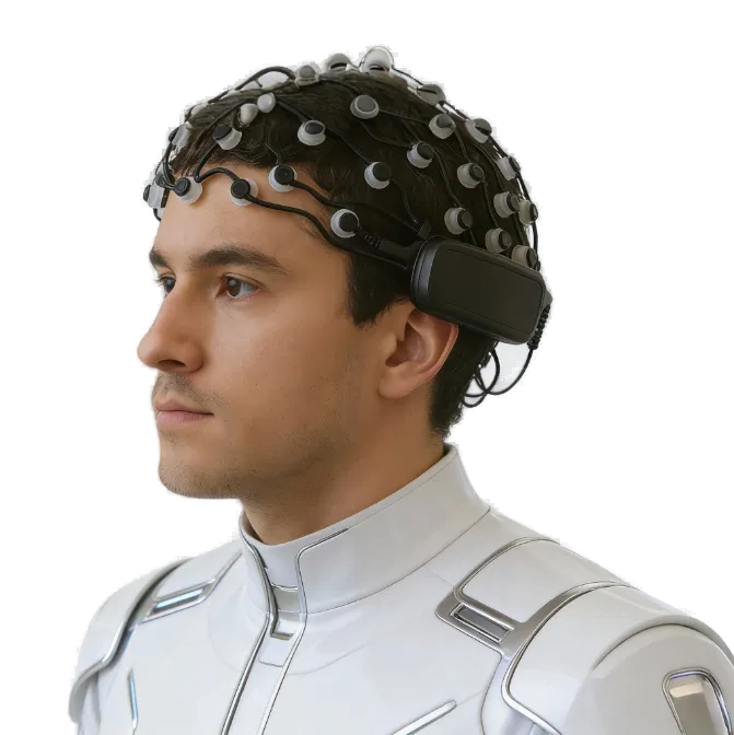 Participante con diadema de electrodos durante una evaluación Bio Assess