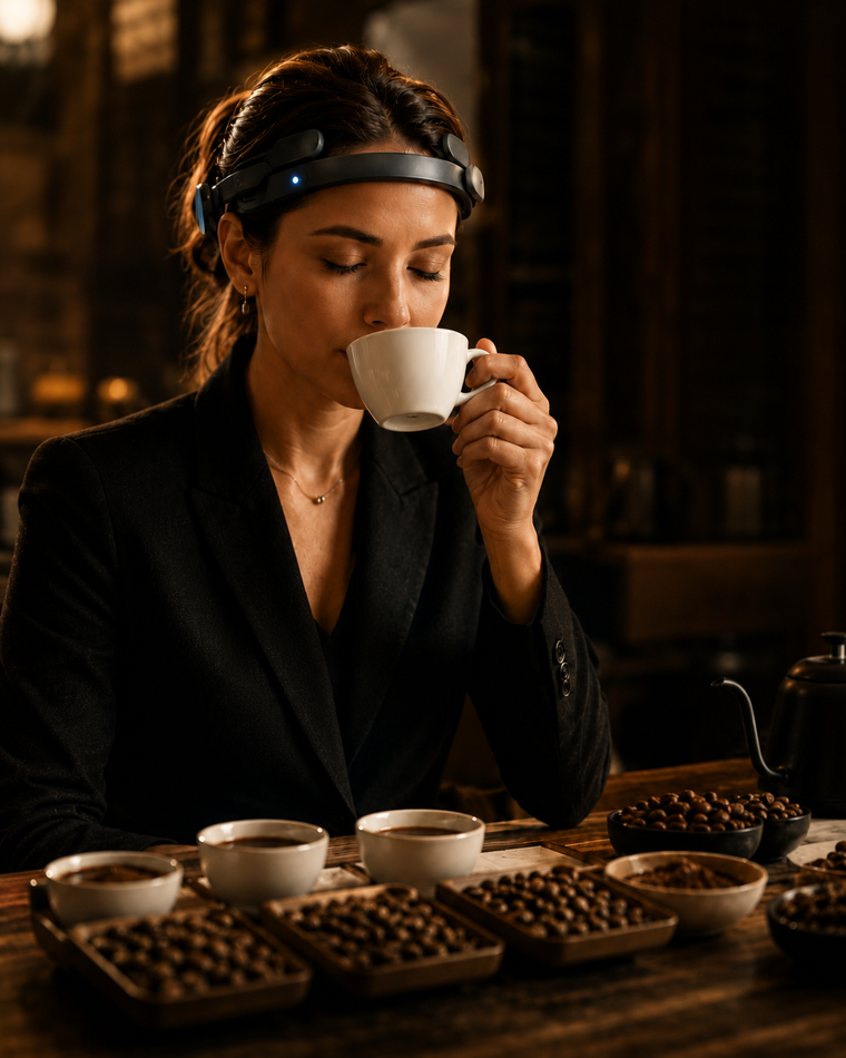 Cata de café con sensor de actividad cerebral